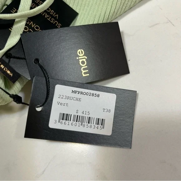 Maje Pastel Green Ribbed Knit Tie Back Midi Dress 38 - Picture 10 of 15